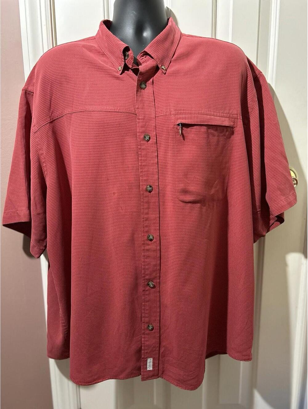 Cabelas Button Down Shirt Mens 2XL Short Sleeve Gingham Pattern Pocket